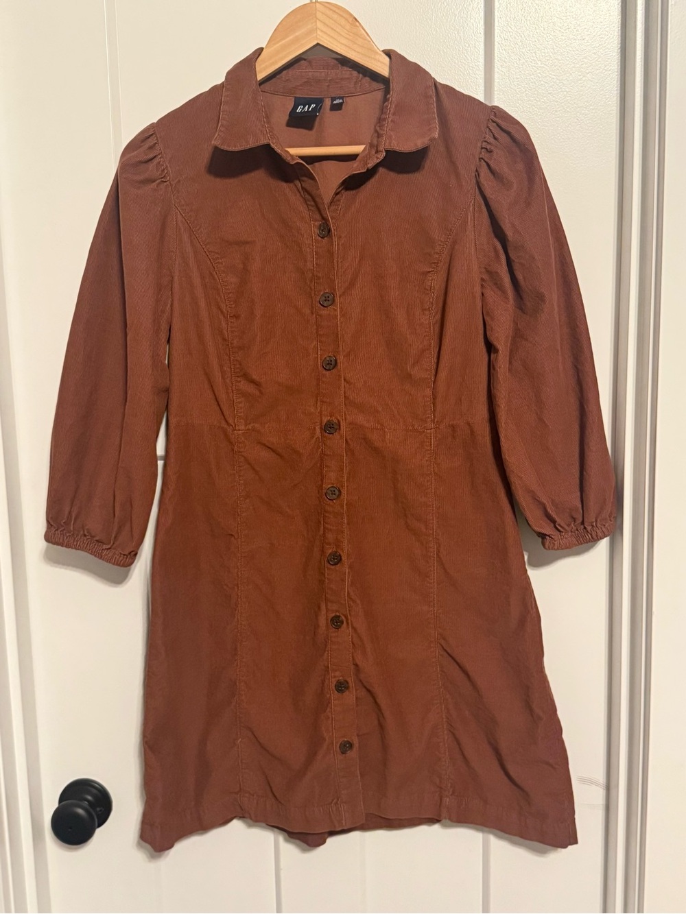 GAP Corduroy Button-Front Puff-Sleeve Dress 100% Cotton